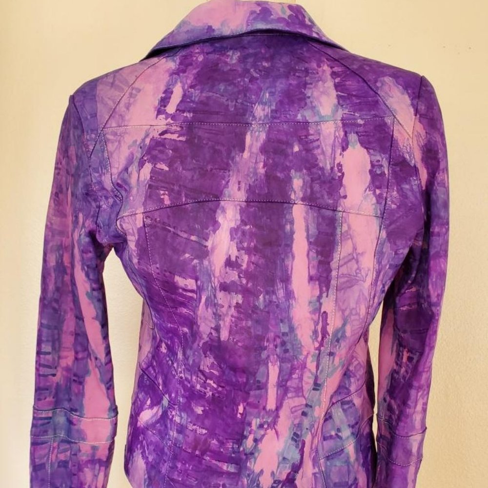 Leather Moto Jacket Blazer pink purple blue small medium biker tie dyed black
